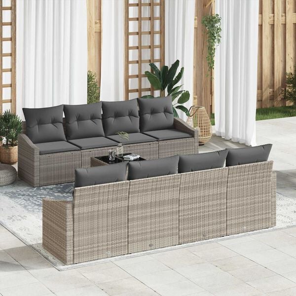 vidaXL Sofa Set mit Kissen mit Kissen 9 pcs Hellgrau Poly Rattan