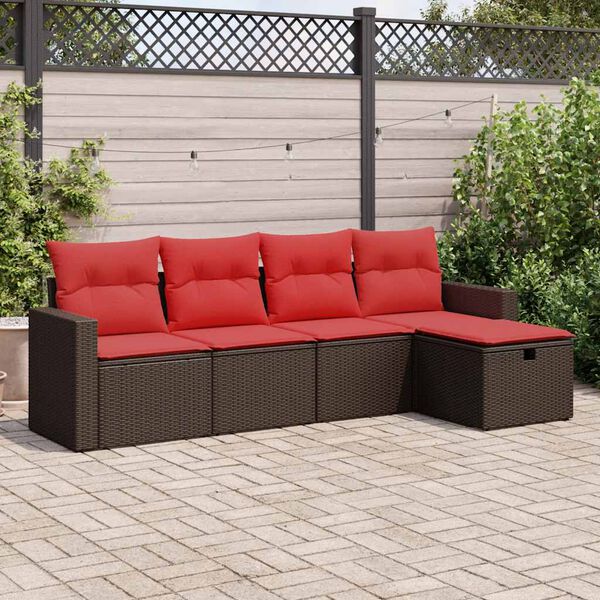 vidaXL 5-tlg. Garten-Sofagarnitur mit Kissen Braun Poly Rattan