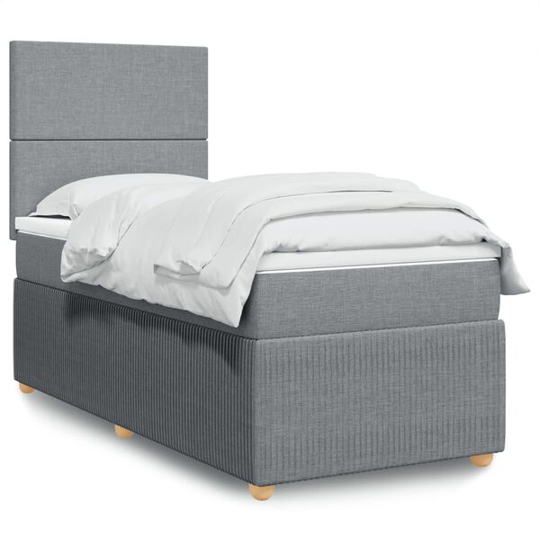 vidaXL Boxspringbett mit Matratze Hellgrau 90x190 cm Stoff