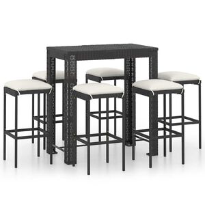 vidaXL 7-tlg. Gartenbar-Set mit Kissen Poly Rattan Schwarz
