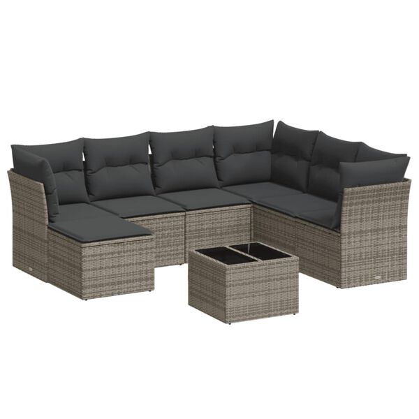 vidaXL 8-tlg. Garten-Sofagarnitur mit Kissen Grau Poly Rattan