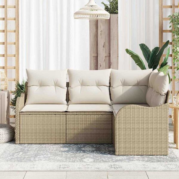 vidaXL Gartensofa-set mit Speicher 4 pcs Beige Poly-Rattan