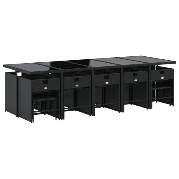 vidaXL 15-tlg. Garten-Essgruppe mit Kissen Schwarz Poly Rattan