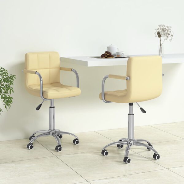 vidaXL Esszimmerst&uuml;hle 2 Stk. Drehbar Creme Kunstleder