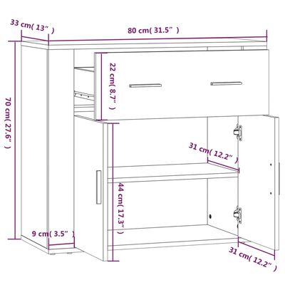 vidaXL Sideboard Grau Sonoma 80x33x70 cm Holzwerkstoff
