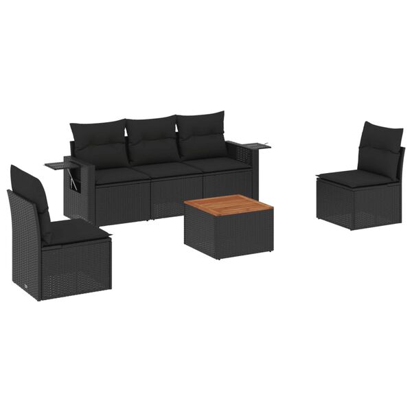vidaXL 6-tlg. Garten-Sofagarnitur mit Kissen Schwarz Poly Rattan
