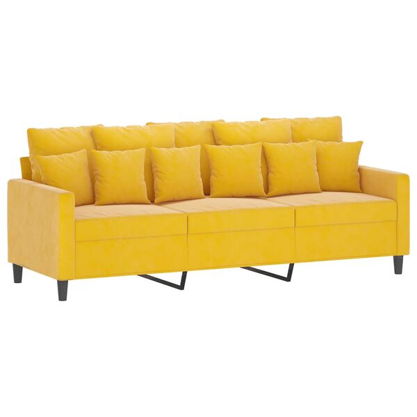 vidaXL 3-Sitzer-Sofa mit Hocker Hellgelb 180 cm Samt
