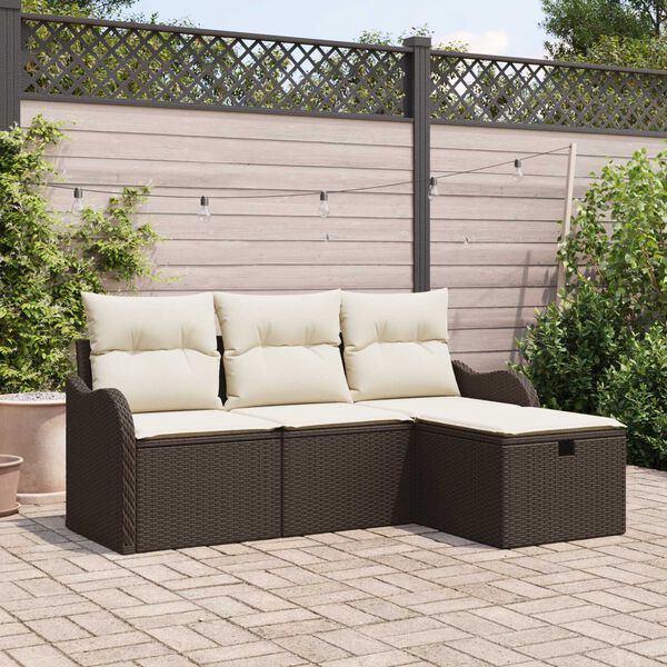 vidaXL Gartensofa-set mit Kissen 4 pcs Braun und Creme Poly-Rattan