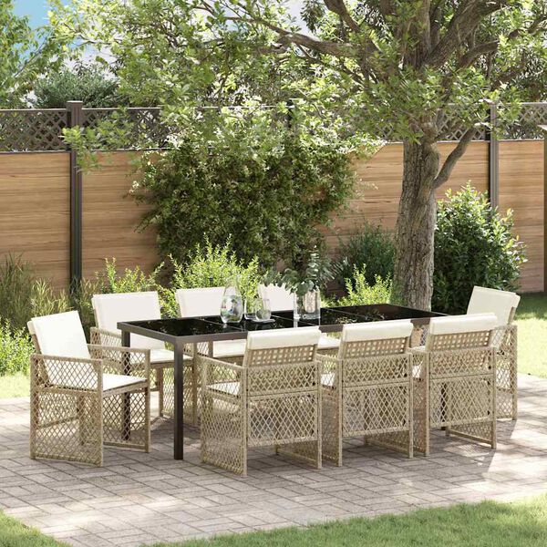 vidaXL Garten Essgruppe 9 pcs Beige Poly-Rattan