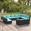 vidaXL 11-tlg. Garten-Lounge-Set mit Kissen Schwarz Poly Rattan