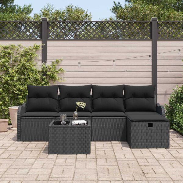 vidaXL Gartensofa-set mit Kissen 6 pcs Schwarz Poly-Rattan