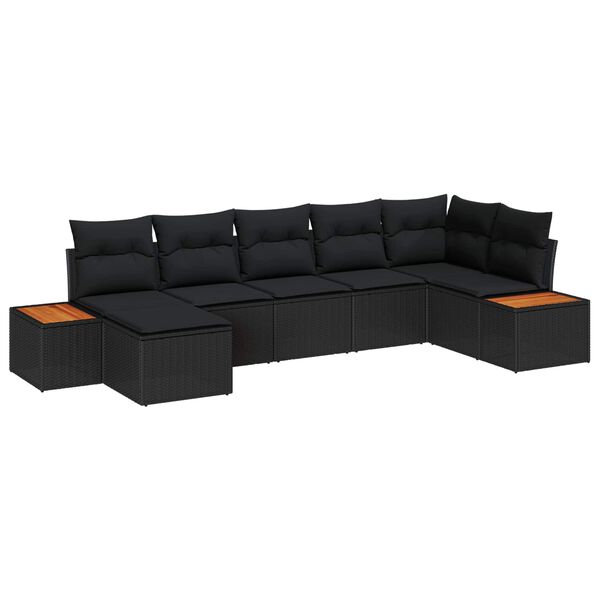 vidaXL Gartensofa-set mit Kissen 7 pcs Schwarz Poly-Rattan