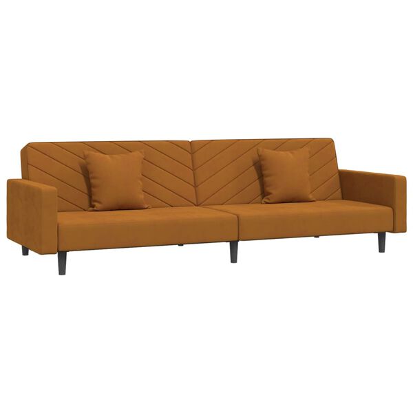 vidaXL Schlafsofa 2-Sitzer mit 2 Kissen Braun Samt