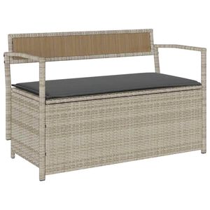 vidaXL Gartenbank mit Stauraum und Kissen Hellgrau Poly Rattan