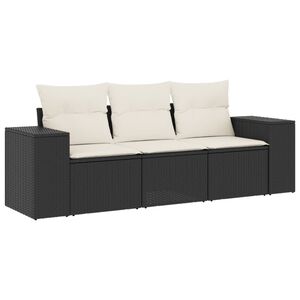 vidaXL 3-tlg. Garten-Sofagarnitur mit Kissen Schwarz Poly Rattan