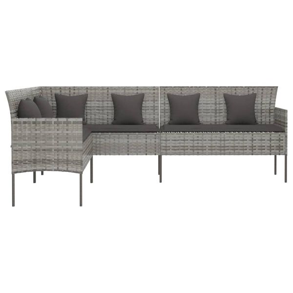 vidaXL Gartensofa in L-Form mit Kissen Grau Poly Rattan
