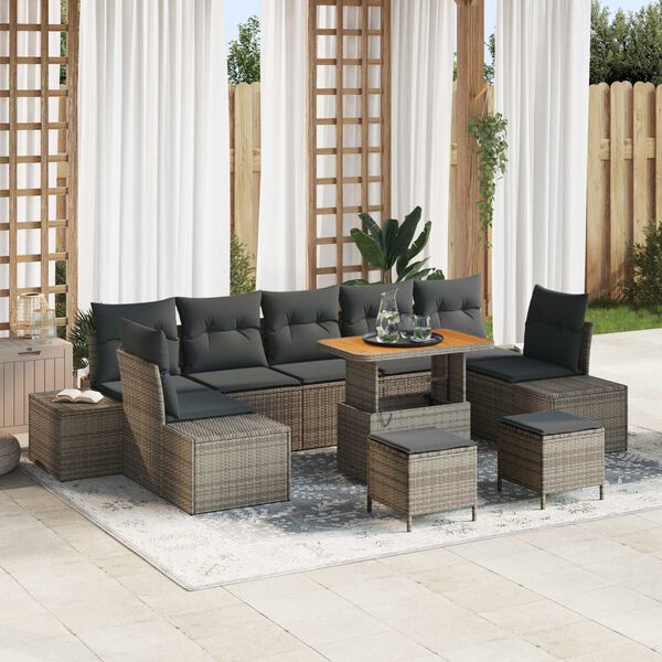 vidaXL Gartensofa-set mit Kissen 10 pcs Grau Poly-Rattan