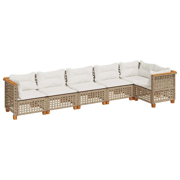vidaXL 6-tlg. Garten-Sofagarnitur mit Kissen Beige Poly Rattan