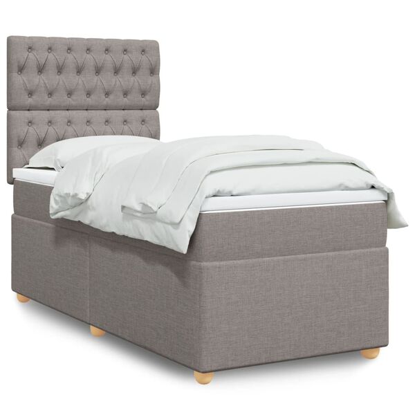 vidaXL Boxspringbett mit Matratze Taupe 100x200 cm Stoff