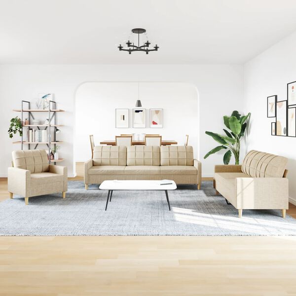 vidaXL 3-tlg. Sofagarnitur Creme Stoff