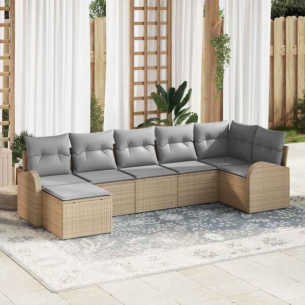 vidaXL Garten-Sofa-Set mit Kissen 7 pcs Beige Poly Rattan
