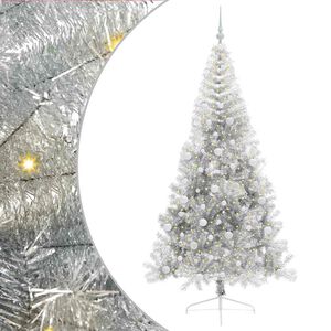 vidaXL K&uuml;nstlicher vorbeleuchteter Weihnachtsbaum Silber 210 cm PET