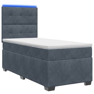 vidaXL Boxspringbett mit Matratze und LED Dunkelgrau 90 x 190 cm Samt