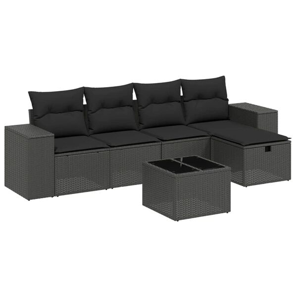 vidaXL 6-tlg. Garten-Sofagarnitur mit Kissen Schwarz Poly Rattan