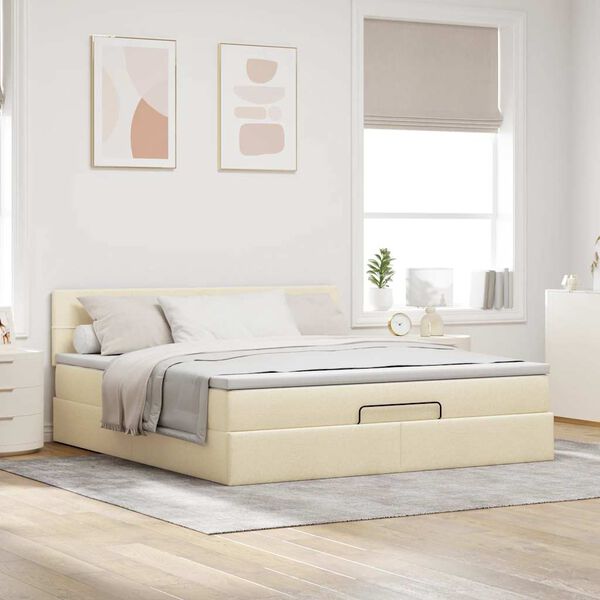 vidaXL Ottoman-Bett mit Matratze Creme 180x200 cm Stoff