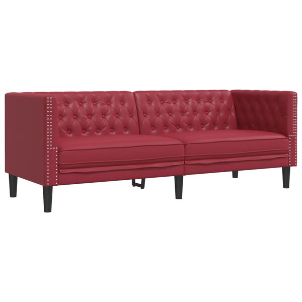 vidaXL 3-tlg. Chesterfield-Sofa-Set Weinrot Kunstleder