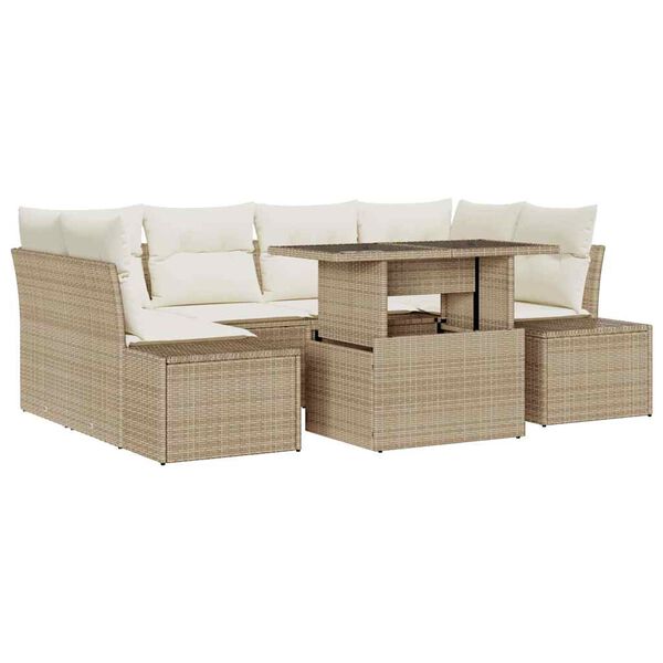 vidaXL Garten-Sofa-Set mit Kissen 7 pcs Beige und Creme