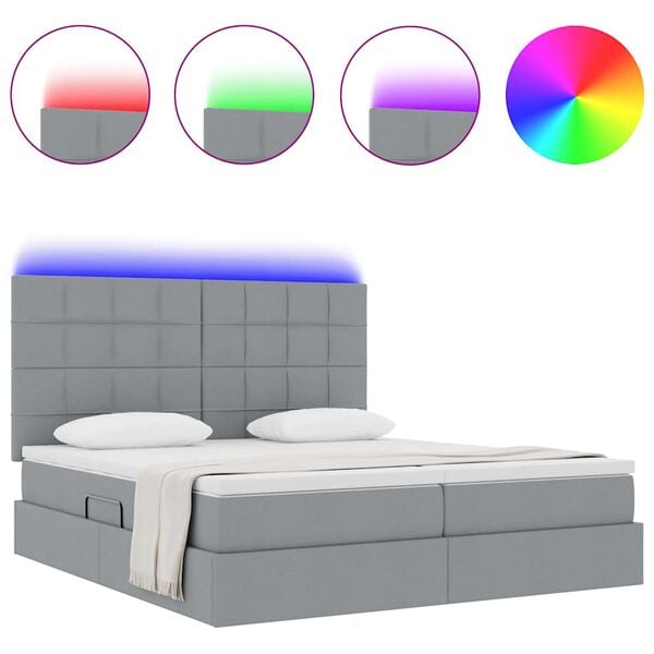 vidaXL Bett mit LED-Lichtleisten Hellgrau 180 x 200 cm Stoff
