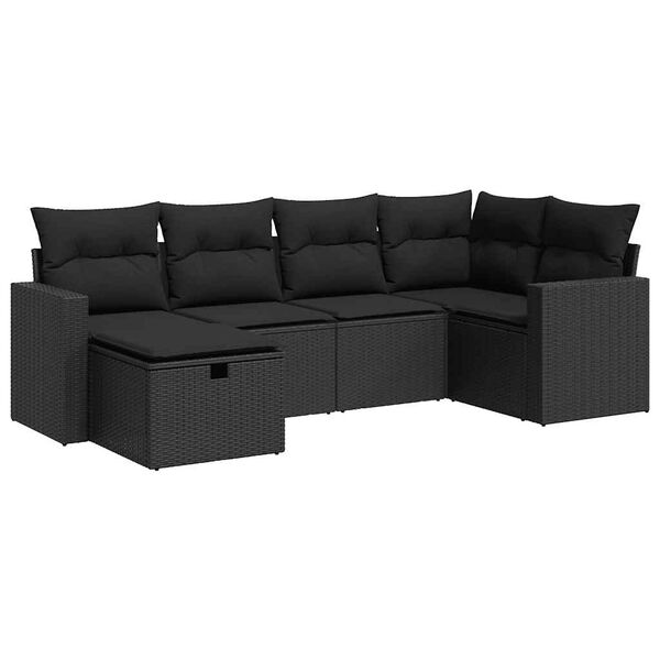 vidaXL 6-tlg. Garten-Sofagarnitur mit Kissen Schwarz Poly Rattan