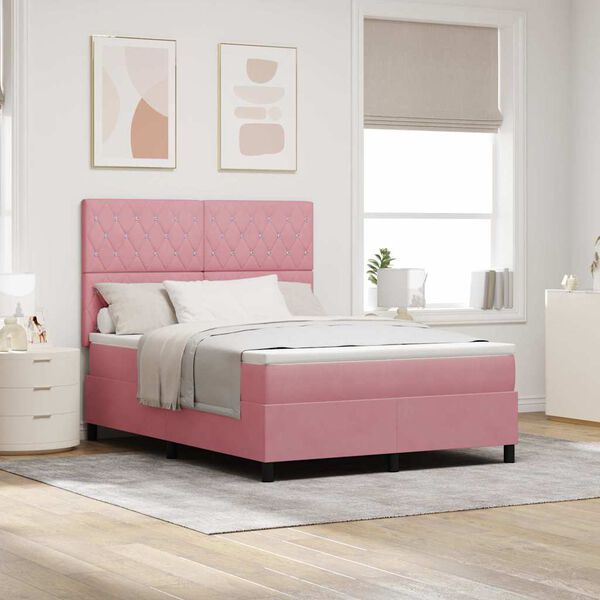 vidaXL Boxspringbett mit Matratze mit Kopfteil Rosa 140 x 200 cm Stoff
