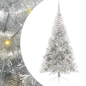 vidaXL K&uuml;nstlicher vorbeleuchteter Weihnachtsbaum Silber 210 cm PET