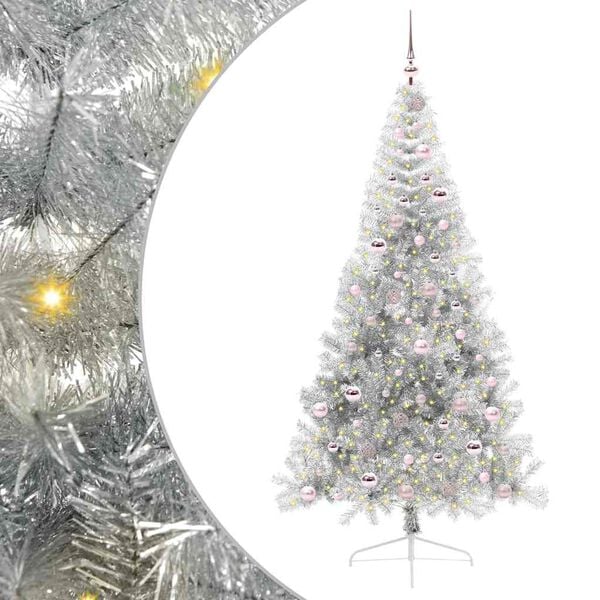 vidaXL K&uuml;nstlicher vorbeleuchteter Weihnachtsbaum Silber 210 cm PET