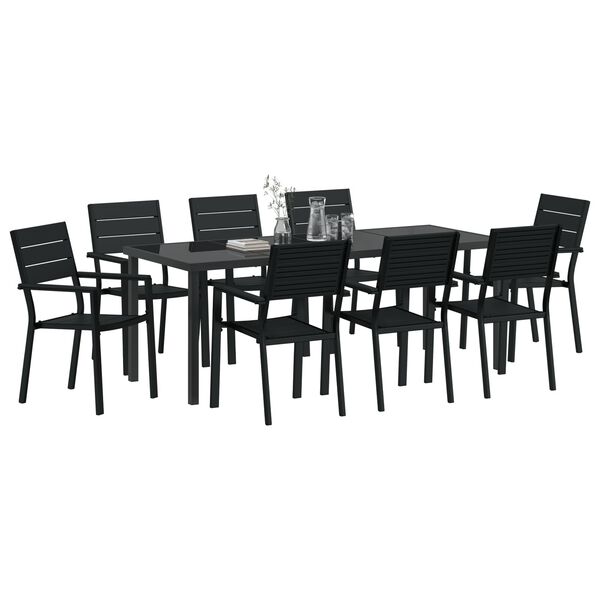 vidaXL Garten Essgruppe 9 pcs Schwarz Pulverbeschichteter Stahl