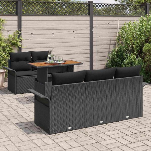 vidaXL Garten-Sofa-Set mit Speicher 6 pcs Schwarz Poly Rattan