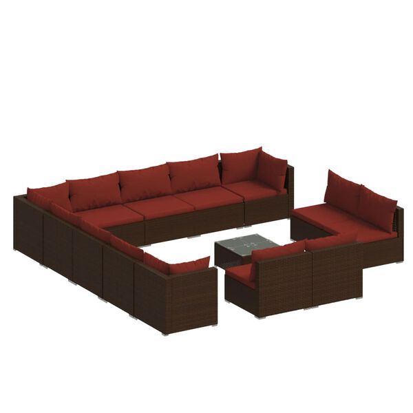 vidaXL 14-tlg. Garten-Lounge-Set mit Kissen Braun Poly Rattan