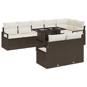 vidaXL Garten-Sofa-Set mit Speicher 9 pcs Braun Poly Rattan