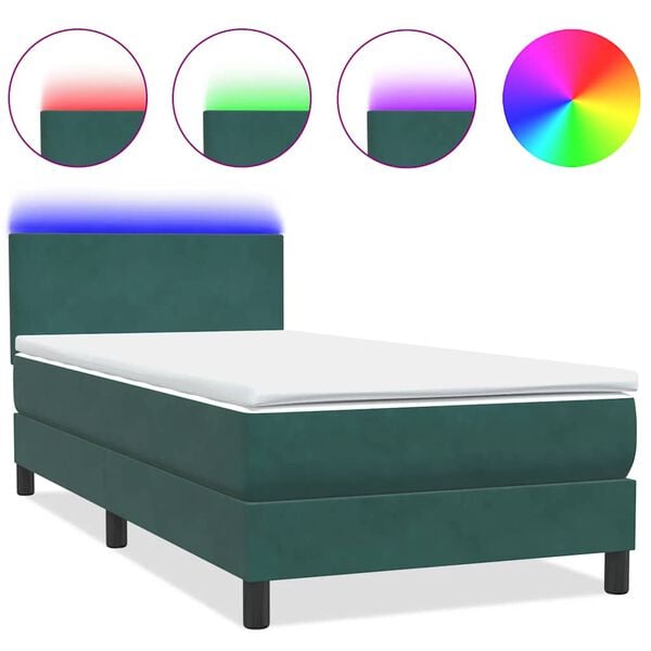 vidaXL Boxspringbett mit Matratze & LED Dunkelgr&uuml;n 80x210 cm Samt