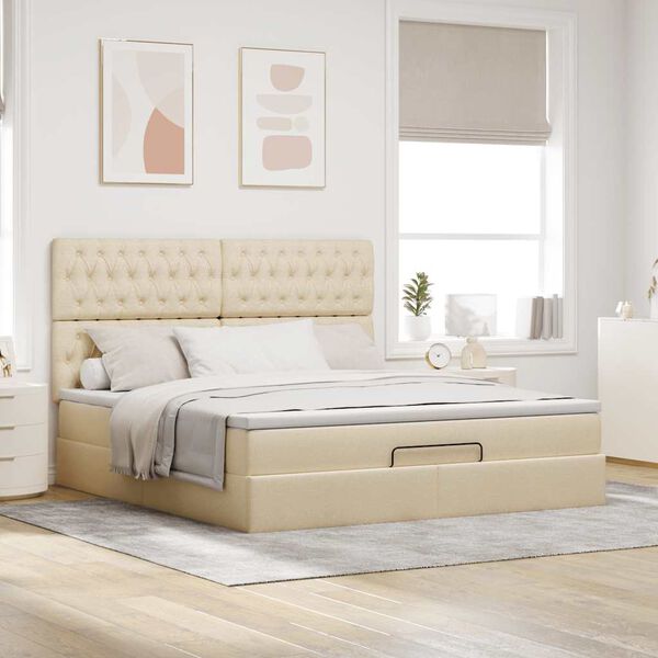 vidaXL Ottoman-Bett mit Matratze Creme 180x200 cm Stoff