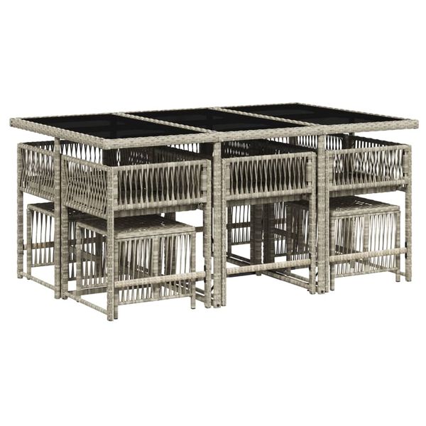 vidaXL 11-tlg. Garten-Essgruppe mit Kissen Hellgrau Poly Rattan