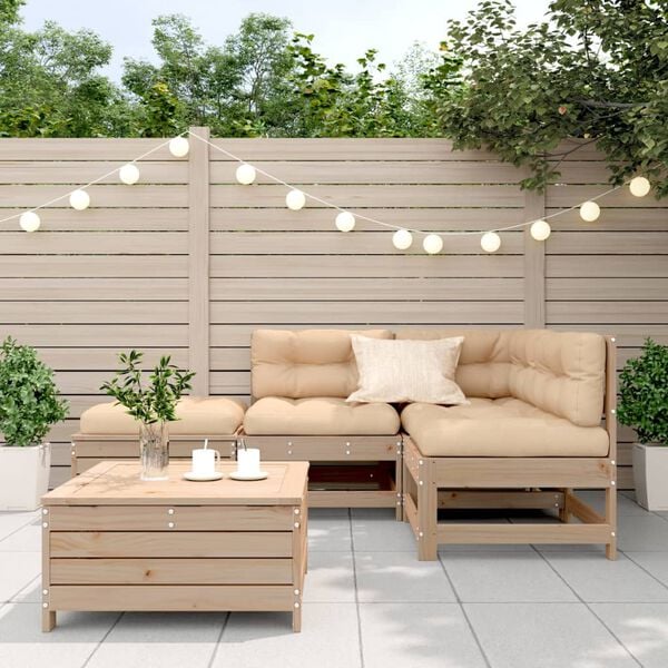 vidaXL 5-tlg. Garten-Lounge-Set mit Kissen Massivholz Kiefer