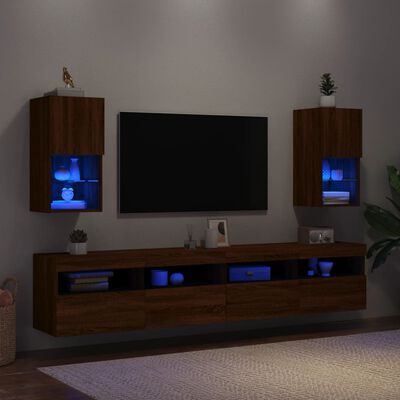 vidaXL TV-Schränke mit LED-Leuchten 2 Stk. Braun Eichen-Optik