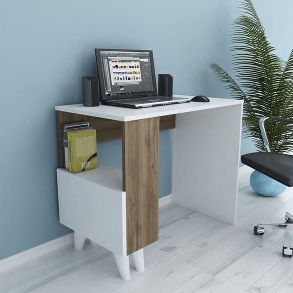 Homemania Computer-Schreibtisch Paris 90x50x75 cm Wei&szlig; und Walnuss-Optik