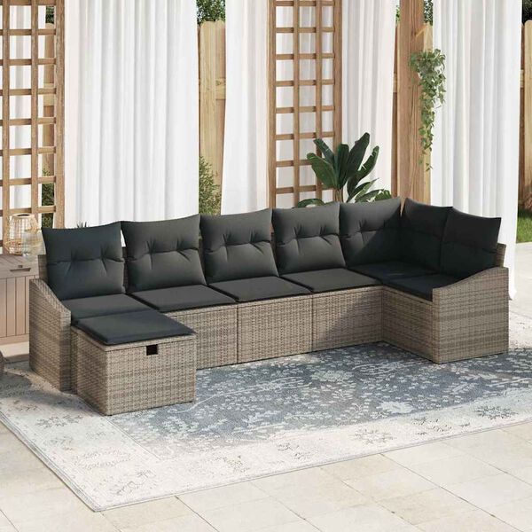 vidaXL Garten-Sofa-Set 7 pcs Grau 55 x 62 x 69 cm Poly Rattan