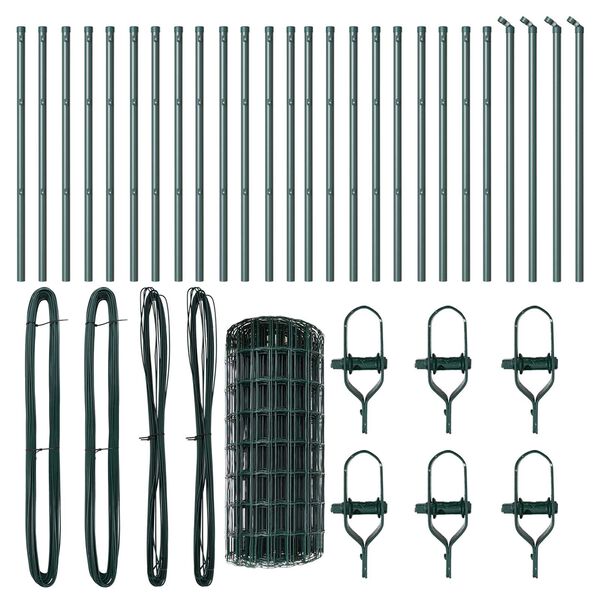 vidaXL Zaun mit Pfosten Gr&uuml;n 0,6 x 50 m Stahl und PVC