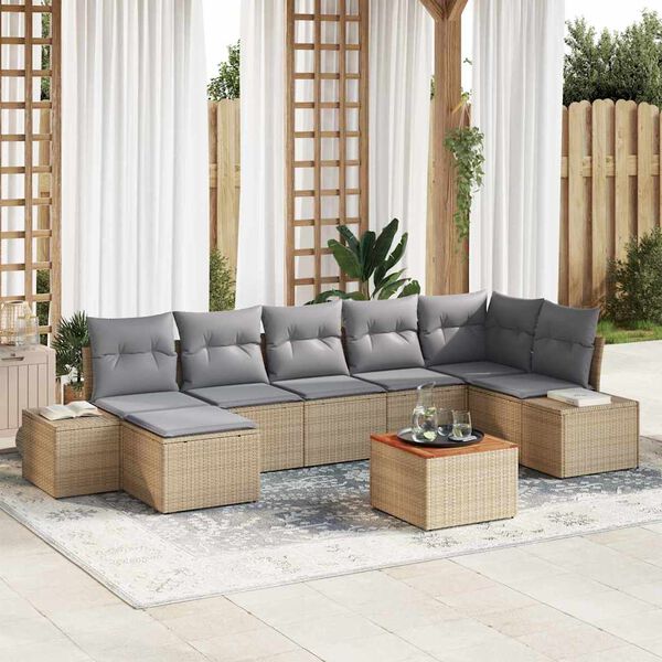 vidaXL Gartensofa-set mit Kissen 8 pcs Beige Poly-Rattan