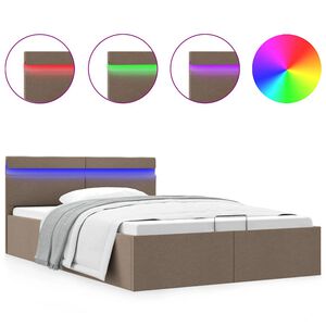vidaXL Bett mit Bettkasten Hydraulisch mit LED Taupe Stoff 140x200 cm